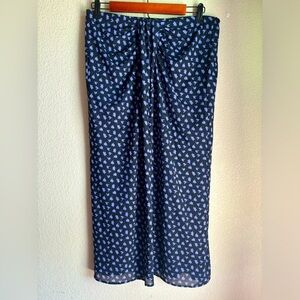 CAbi Floral Island Navy and Lavender Floral Mesh Draped Pull On Midi Skirt M